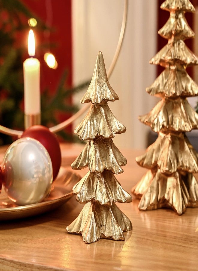 FESTGLOX Gold Christmas Tree Figurines, Small Resin Christmas Trees Home Decor, Tabletop Tree Set of 2, Decorative Xmas Trees for Christmas Decorations Indoor Mantle Centerpieces - Image 2